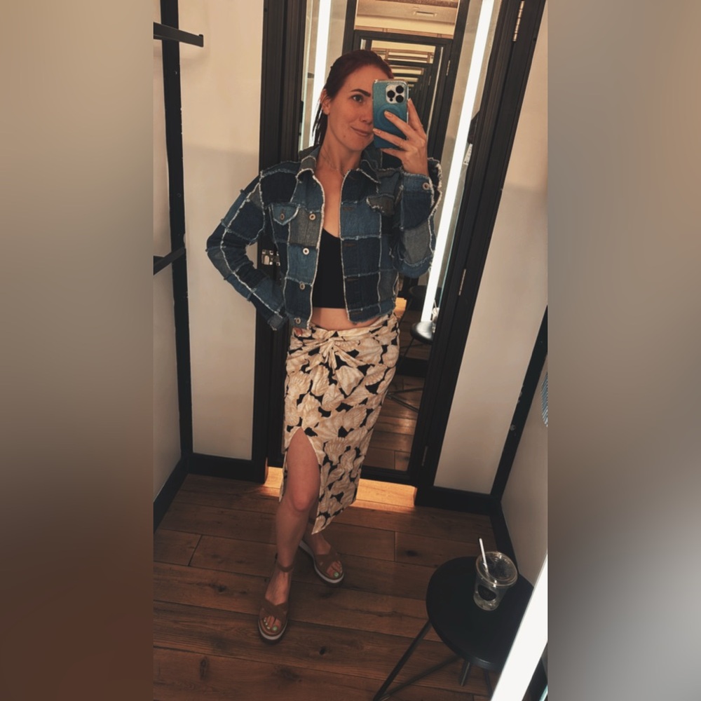 H&M Black and White Midi Wrap Skirt with Tie Front